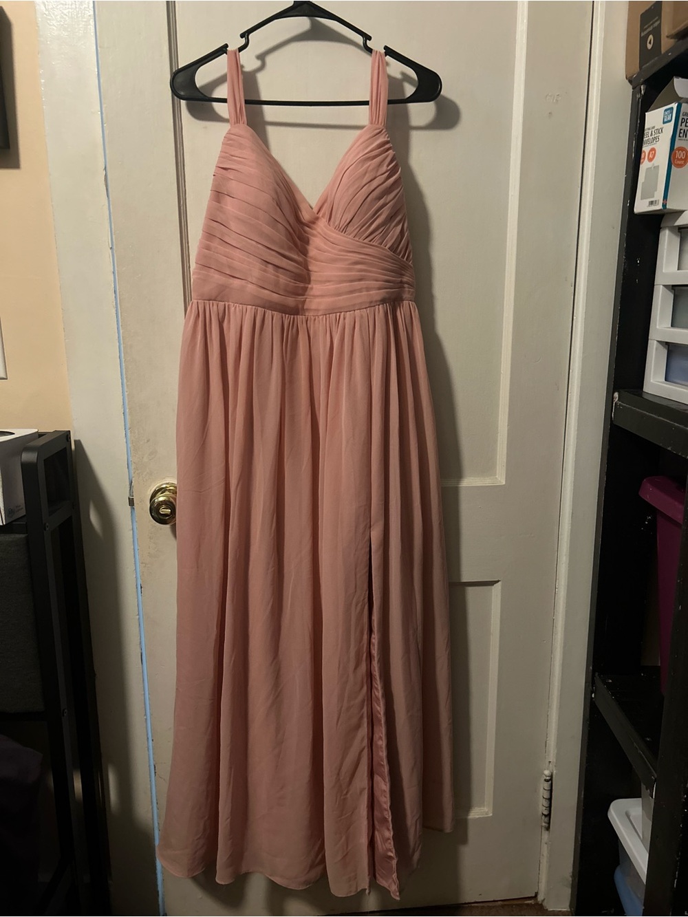 Azazie Blush Pink Pleated V-Neck Chiffon Prom Dress